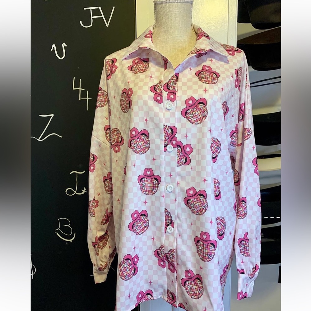 Pink Disco Button Up Blouse 🪩 💗